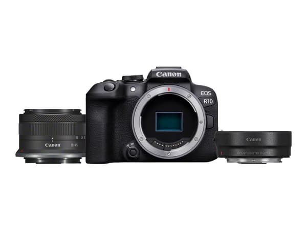 Canon EOS R10 - Digitalkamera - speilløst - 24.2 MP - APS-C - 4K / 60 fps - 2.5optisk x-zoom RF-S 18-45 mm F4.5-6.3 IS STM linse - Wi-Fi, Bluetooth Sort