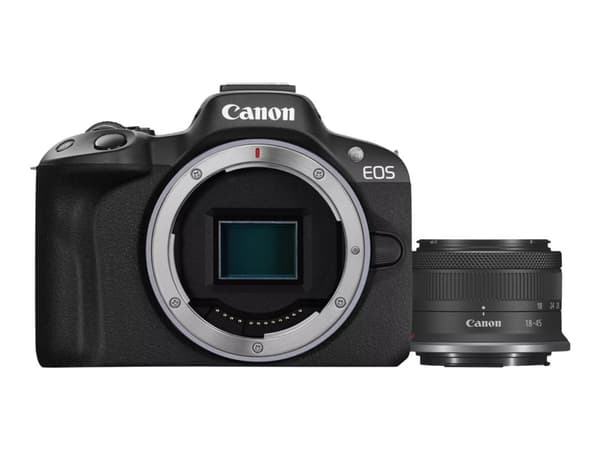 Canon EOS R50 - Digitalkamera - spegellöst - 24.2 MP - Fullständig ram - 4 K / 30 fps - 2.5x optisk zoom RF-S 18-45 mm F4,5-6,3 IS STM objektiv - Wi- Svart