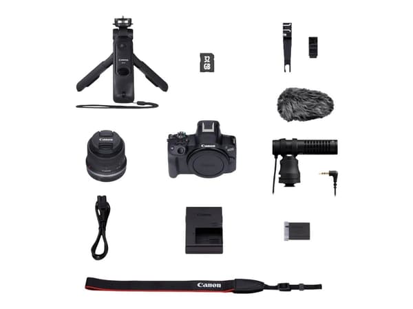 Canon EOS R50 - Content Creator Kit - digitalkamera - speilløst - 24.2 MP - APS-C - 4K / 30 fps - 2.5optisk x-zoom RF-S 18-45 mm F4.5-6.3 IS STM lins Sort
