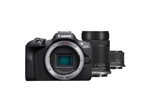 Canon EOS R100 + RF-S 18-45mm F4.5-6.3 IS STM + RF-S 55-200mm F5-7.1 IS STM Kit, 24,1 MP, 6000 x 4000 pikseliä, CMOS, 4K Ultra HD, 309 g, lajittelu