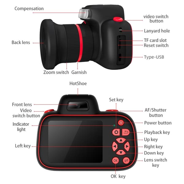 D6PRO 2,4" digitalt zoomkamera med dobbelt objektiv 4K videooptager + 32GB TF-kort