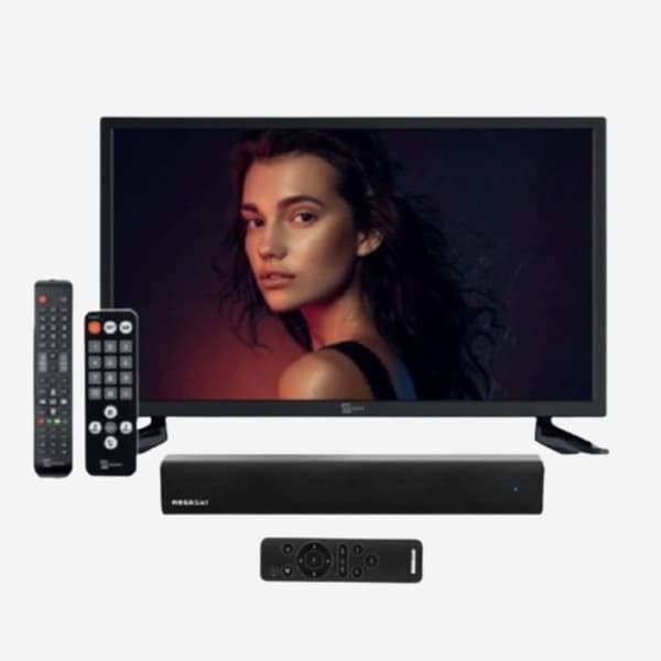22 tommer 12v tv til campingvogn palco 22 lx1 hd tv 12v trådløs soundbar stereohøjttalerpakke Sort