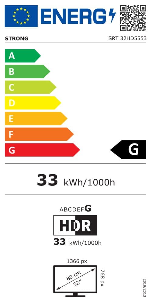 STRONG SMART LED TV 32"/ SRT32HD5553/ HDR/ 1366x768/ DVB-T2/C/S2/ H.265/HEVC/ 2x HDMI/ USB/ Wi-Fi/ LAN/ G/ ANDROID 11