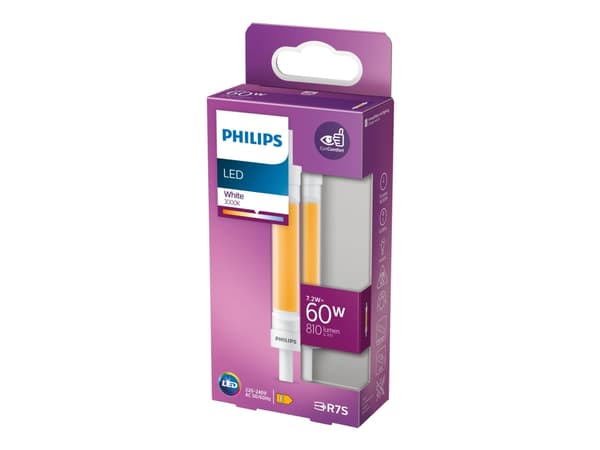 Philips - LED-glödlampa - R7s - 7.2 W (motsvarande 60 W) - klass E - vitt ljus - 3000 K