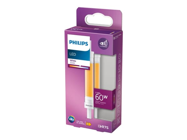 Philips - LED-glödlampa - R7s - 7.2 W (motsvarande 60 W) - klass E - vitt ljus - 3000 K