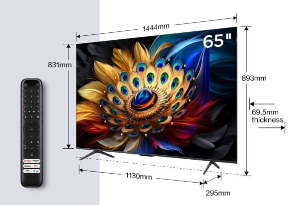 TCL 65C655 - 65" Diagonal klass (64.5" visbar) - C655 Series LED-bakgrundsbelyst LCD-TV - QLED Pro - Smart TV - Google TV - 4K UHD (2160p) 3840 x 216