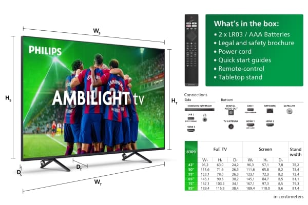 Philips 50PUS8309 - 50" Diagonal klass 8309 Series LED-bakgrundsbelyst LCD-TV - Smart TV - TITAN OS - 4K UHD (2160p) 3840 x 2160 - HDR - mattsvart