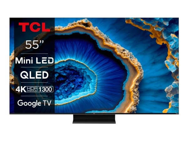 TCL 55C809 - 55" Diagonalklasse (54.6" synlig) - C809 Series LED-bakgrunnsbelyst LCD TV - QLED - Smart TV - Google TV - 4K UHD (2160p) 3840 x 2160 -