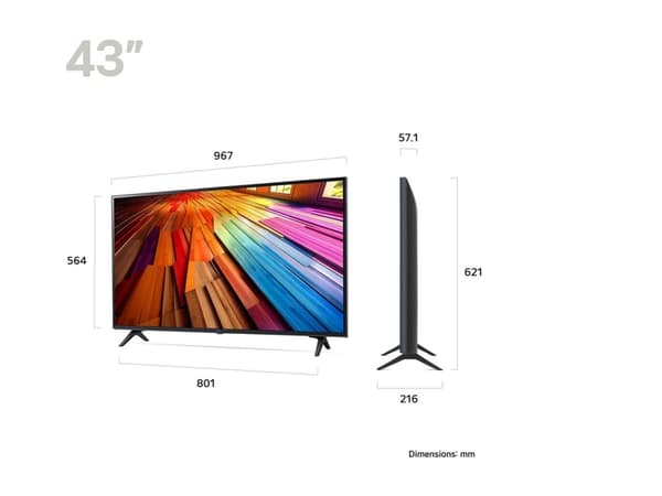 LG 43UT80006LA - 43" Diagonaalinen klasse UT80-sarjan LED-bagbelyst LCD-TV - Smart TV - webOS - 4K UHD (2160p) 3840 x 2160 - HDR - Direct LED
