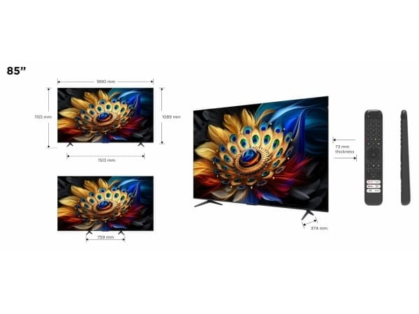TCL 85C655 - 85" Diagonalklasse (84.5" synlig) - C655 Series LED-bakgrunnsbelyst LCD TV - QLED Pro - Smart TV - Google TV - 4K UHD (2160p) 3840 x 216