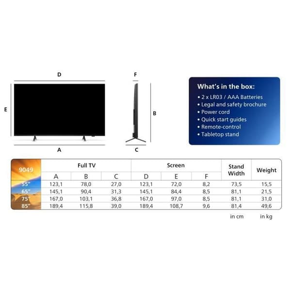 Philips 65PML9049 - TV QLED Mini LED 65" (164 cm) - 4K UHD 3840x2160 - 100Hz - HDR10+ - Smart TV - 4xHDMI - WiFi