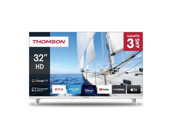Thomson 32HG2S14W - 32" Diagonal klass LED-bakgrundsbelyst LCD-TV - Smart TV - Google TV - 720p 1366 x 768 - Direct LED - vit