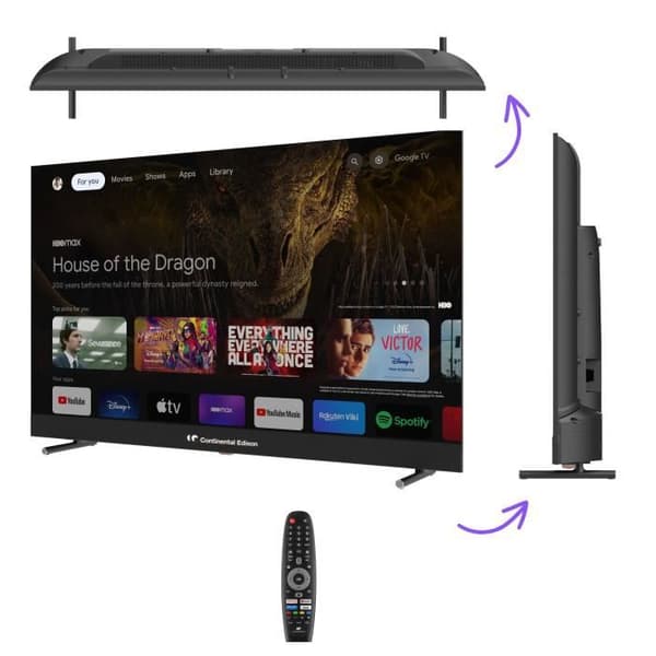 LED-TV - CONTINENTAL EDISON - CELEDGAM43QL24B6 - 43'' (109 cm) - QLED UHD 4K 3840x2160 - SMART GOOGLE - 4xHDMI - 3xUSB