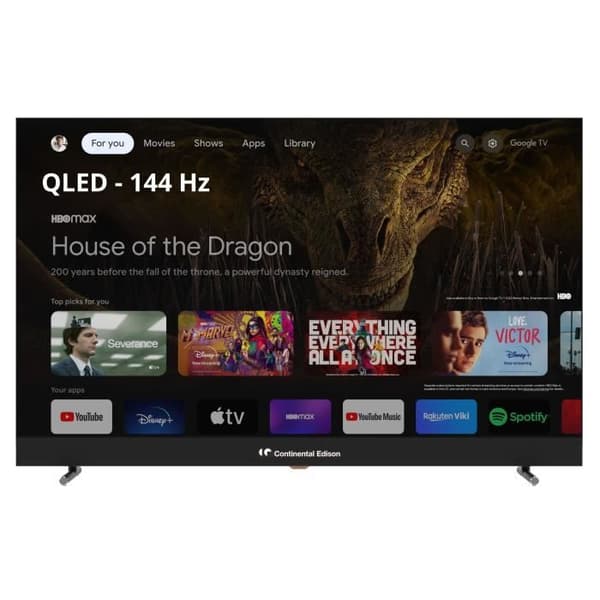 LED-TV - CONTINENTAL EDISON - CELEDGAM43QL24B6 - 43'' (109 cm) - QLED UHD 4K 3840x2160 - SMART GOOGLE - 4xHDMI - 3xUSB