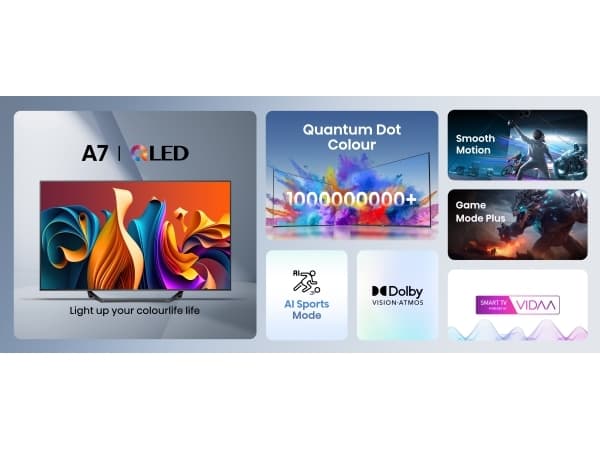 Hisense 50A7NQ, 127 cm (50"), 3840 x 2160 pikseliä, QLED, Smart TV, Wi-Fi, harmaa