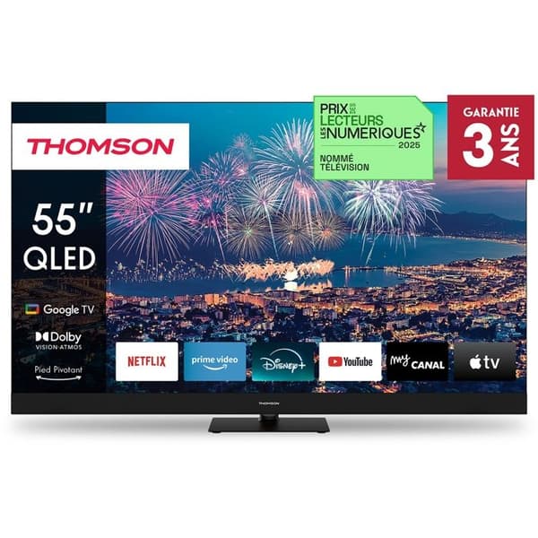 TV QLED 4K - THOMSON - 55QG6C14 - 139 cm - Google TV - Ljudbar 20W Svart