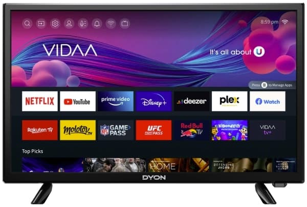 Dyon SMART 24 VX LED-TV 60 cm 61,00 cm (24") DVB-T2, DVB-C, DVB-S2, HD-klar, Smart TV, WLAN, CI+ Svart [Energiklasse F] (D800211) Sort