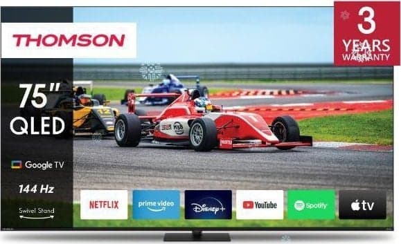 Thomson Q70 Series 75\" QLED GOOGLE TV filigranes Rahmen-design, 190,5 cm (75"), 3840 x 2160 pixlar, QLED Pro, Smart-TV, Wi-Fi, Grå