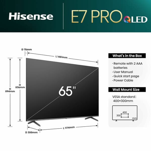 BRUGT Smart TV Hisense 65E7NQ 65" 4K Ultra HD LED HDR QLED (Refurbished A)