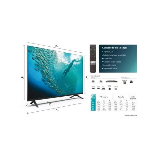 43-tums Full HD-tv, upplösning 3840 x 2160 pixlar, 16:9-format, svart färg.