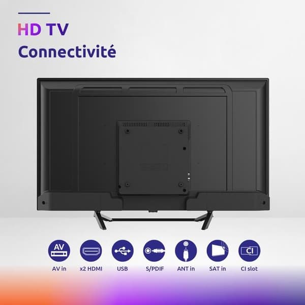 STRONG - TV HD 32" (80 cm) SRT32HF2003C - 3 inbyggda tuners - 2 HDMI-portar (1 ARC) + USB + Mini-AV + Antenn-/Satellitkontakt - Svart