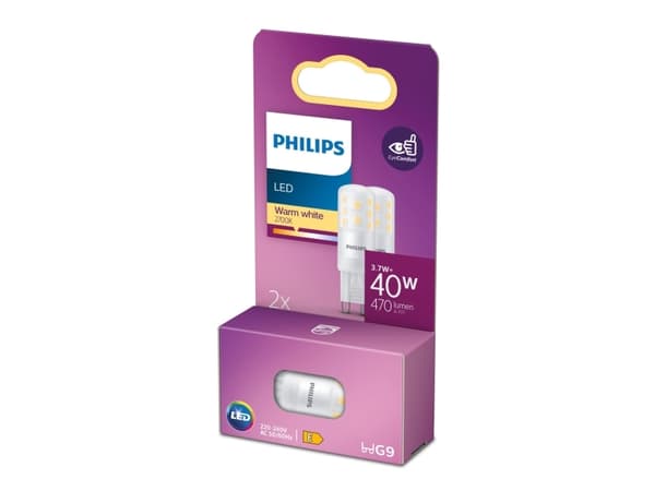 Philips LED - LED-lyspære - form: kapsel - mattslipt finish - G9 - 3.7 W (ekvivalent 40 W) - klasse E - varmt hvitt lys - 2700 K (en pakke 2)