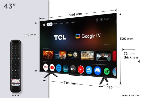 TCL P7K 43P7K TV 109.2 cm (43") 4K Ultra HD Smart TV Wi-Fi Metallic 430 cd/m²
