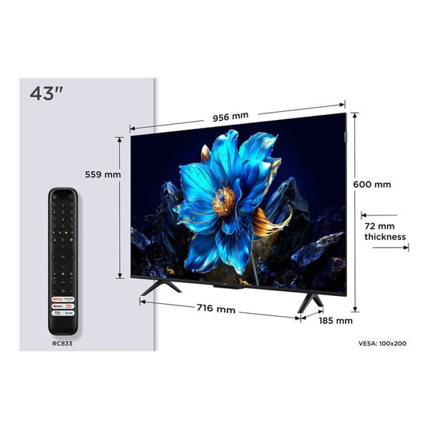 TV QLED Tcl 43P79K 108 cm 4K UHD borstat aluminium