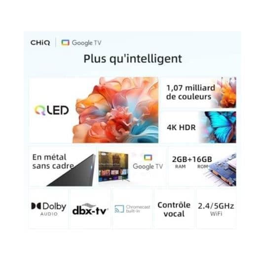 QLED 4K TV 126 cm CHIQ U50QM8V - Google TV - 50 tum - Smart TV - HDR10 - Dolby Audio Sound