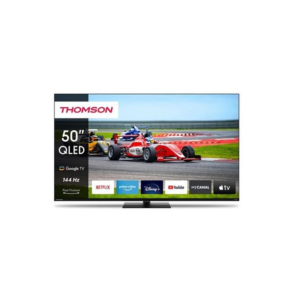 TV LED Thomson Google TV 50" QLED Pro med roterande centralstativ, 144Hz 127cm 2024 Svart