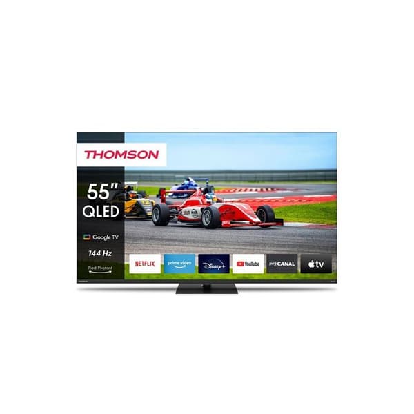 TV LED Thomson Google TV 55" QLED Pro med roterande centralfot, 144Hz 140cm 2024 Svart