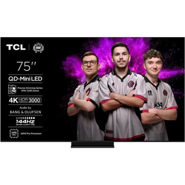 TV QD Mini LED Pro Tcl 75C79K 191 cm 4K UHD 2025 Borstad aluminium