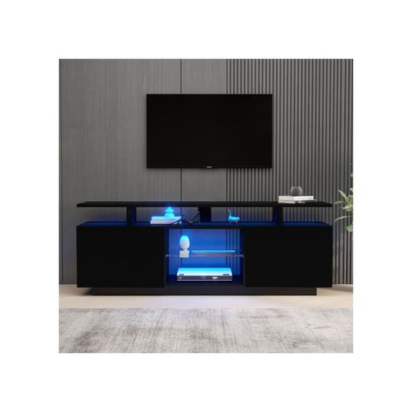 Modern svart TV-möbel med LED-belysning i 16 färger, 1,4 m lång - Elegant förvaring för 60-tums TV.