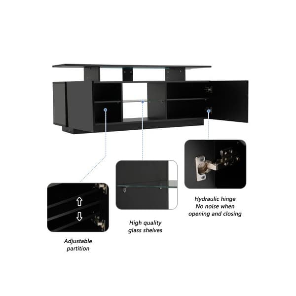 Modern svart TV-möbel med LED-belysning i 16 färger, 1,4 m lång - Elegant förvaring för 60-tums TV.