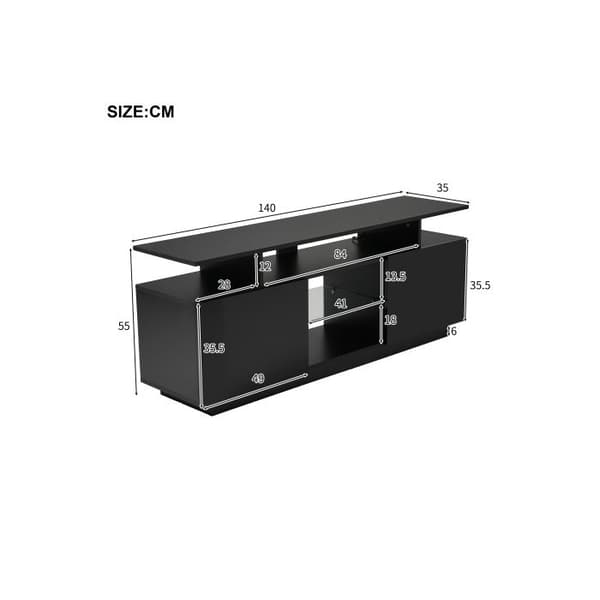 Modern svart TV-möbel med LED-belysning i 16 färger, 1,4 m lång - Elegant förvaring för 60-tums TV.