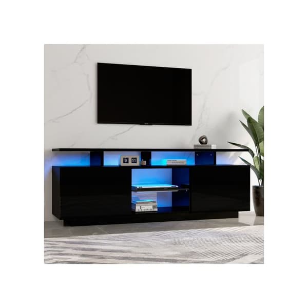 Modern svart TV-möbel med LED-belysning i 16 färger, 1,4 m lång - Elegant förvaring för 60-tums TV.