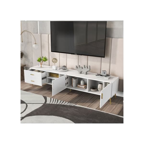 TV-möbel för TV 75", Modern underhållningscentrum, Mediekonsol (Vit)