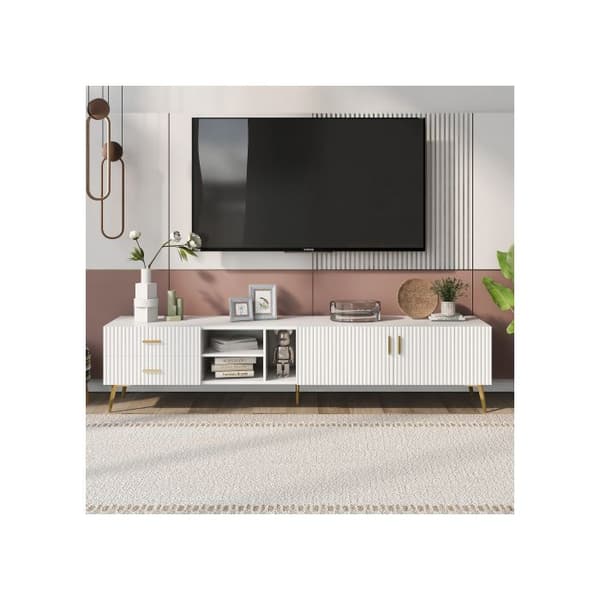 TV-möbel för TV 75", Modern underhållningscentrum, Mediekonsol (Vit)