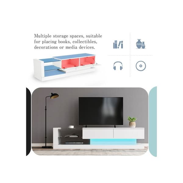 Elegant Bright White TV-skåp - 1,4 meter lång, LED-belysning 16 färger, TV-skärm 60 tum
