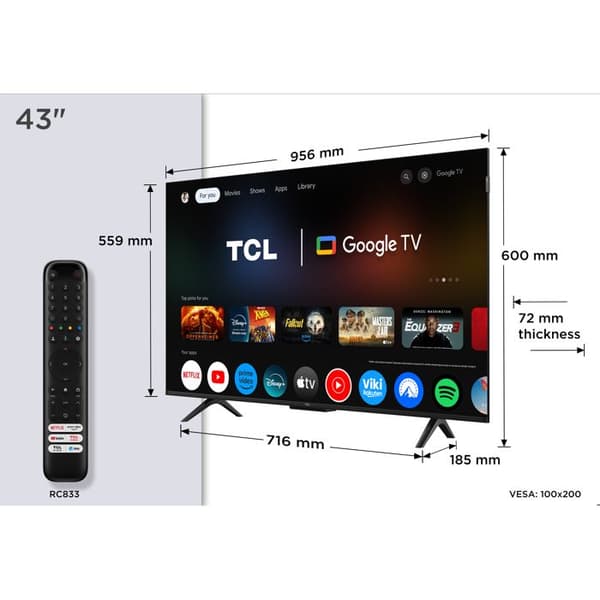 TCL QLED 43" 43P7K UltraHD 4K Dolby Atmos Google TV