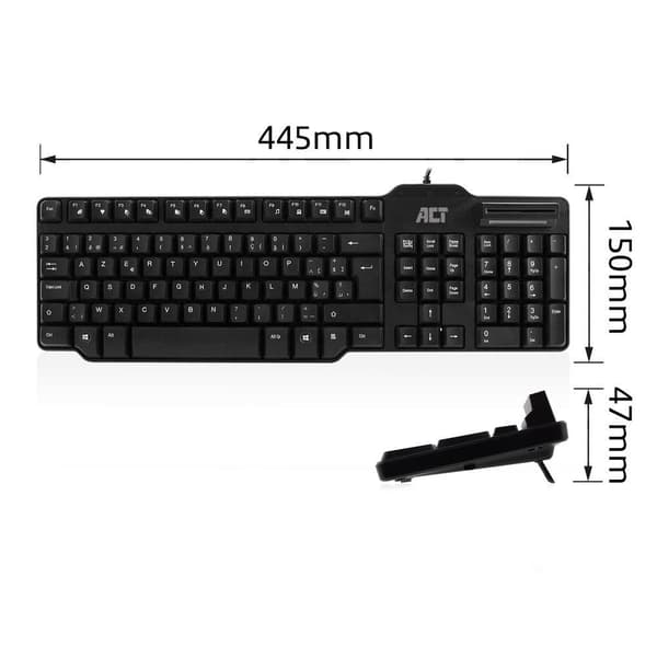 ACT AC5475 USB-tastatur med ledning | Smart Card-læser| AZERTY/BE layout | Sort