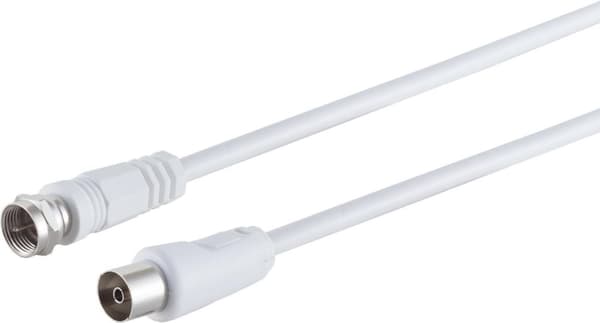 S/CONN maksimal tilslutningsantennekabel, 100 % skærmet, F-stik til koaksialstik, RG 59, > 80 dB, hvid 1,5 m (80072-32)