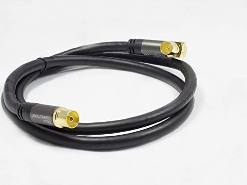 SAT-antennikaapeli SmartFLEX, IEC/koaksiaaliliitin kulmassa pistorasiaan, kullattu, nelinkertainen suojaus, suojaus 120 dB, musta, 1,5 m, Good Connect