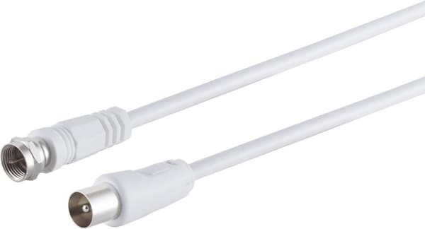 S/CONN maximal anslutningsantennkabel, 100 % skärmad, F-kontakt till koaxialkontakt, RG 59, > 80 dB, vit 3,75 m (80064-32)