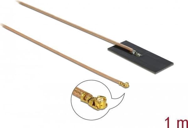 DeLOCK WLAN 802.11 ac/ax/a/h/b/g/n Antenne MHF I stik 0,5 - 1,2 dBi RG-178 1m PCB intern selvklæbende - Antenne - Smart Home - 0,5 - 1, 2 dBi - Adhæsi