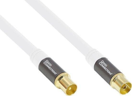 SmartFLEX antennkabel, IEC/koaxialkontakt till uttag, guldpläterad, fyrdubbel skärmning, skärmning 120dB, vit, 1m, Good Connections® (GC-M2041)