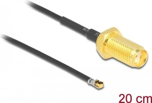 Delock - Antennekabel - SMA (W) Skot til MHF 4L LK (M) - 20cm - 1,37 mm - Coax - Grå, Sort (12662)