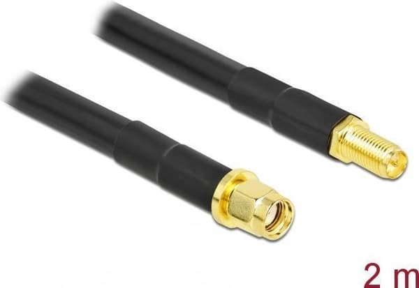DeLOCK - antennekabel - RP-SMA (S) til RP-SMA (R) - 2,0m - coax - sort (90464)