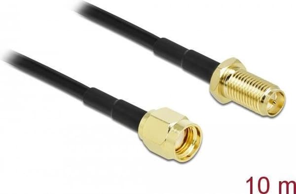 DeLOCK - Antenneforlængerkabel - RP-SMA (S) til RP-SMA (W) - 10,0 m - Coax - Sort (90465)