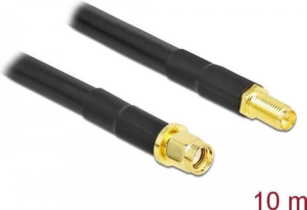 DeLOCK - Antenneforlængerkabel - RP-SMA (S) til RP-SMA (W) - 10,0 m - Coax - Sort (90446)